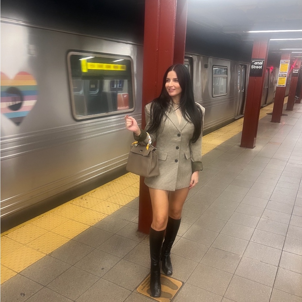 Helsa plaid s curve blazer dress size small